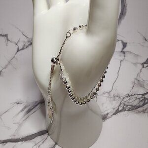 925 Feather Toggle Silver Beaded Bracelet